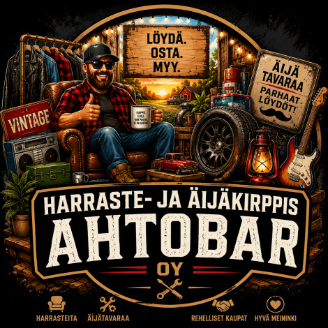 Äijätavaraa, parhaat löydöt! Harraste- ja äijäkirppis Ahtobar; harrasteita, äijätavaraa, rehelliset kaupat, hyvä meininki.