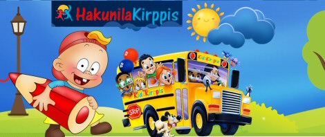 Kuvassa piirros, jossa hymysuisia lapsia bussilastillinen. Vasemmassa yläkulmassa lukee HakunilaKirppis.